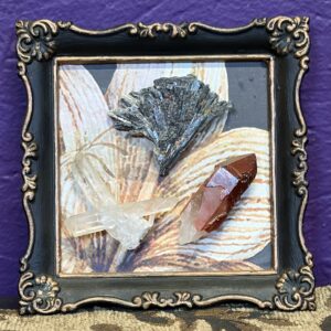 Framed Quartz and Black Kyanite Fan