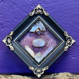 Framed Quartz, Amethyst, and Brown Moonstone