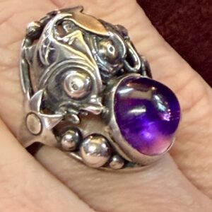 Amethyst and Silver Fish Ring