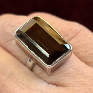 Emerald Cut Smoky Quartz and Silver Ring